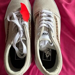 Vans Cream Sneakers with Leopard Accents